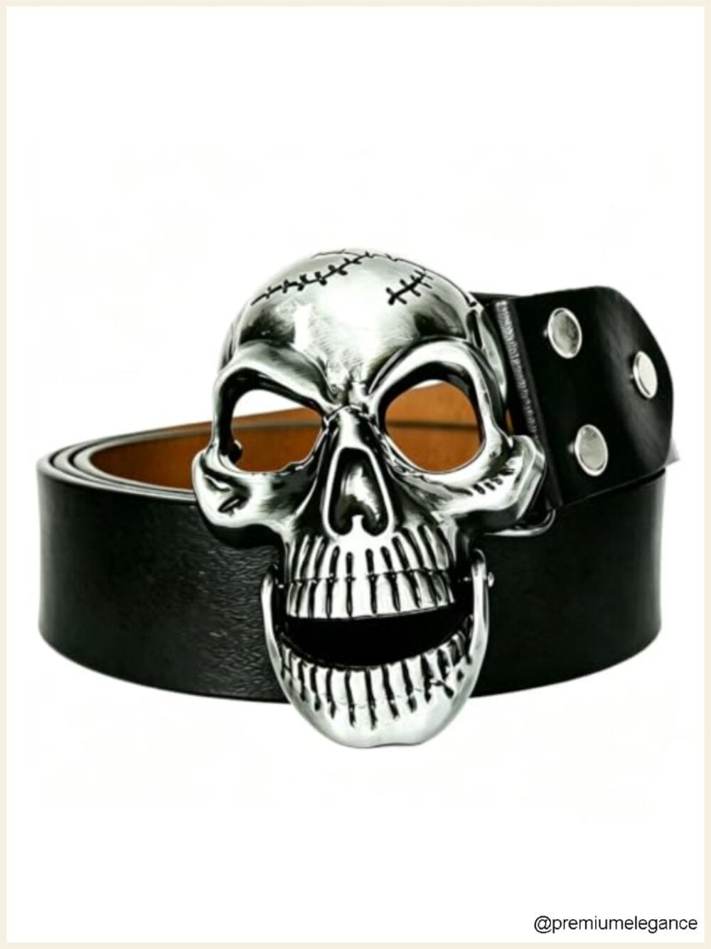 Men's Genuine Leather Skull Buckle Belt Punk Adjustable Western